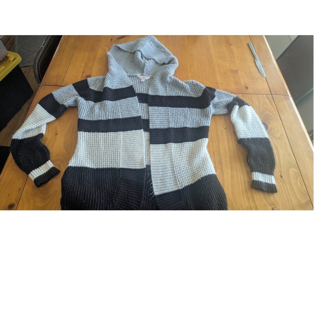 No‎ Boundaries Striped Hooded Open Front Cardigan Sweater Women M 7 9